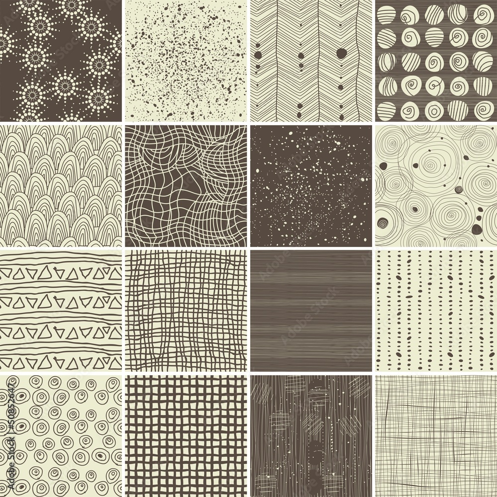 Aufkleber a set of 16 doodle seamless patterns and textures