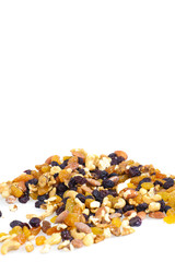 mixed nuts and raisins on white