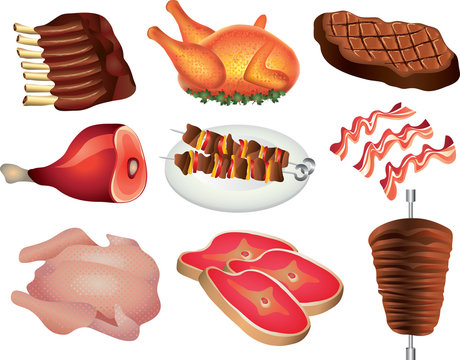 meat photo-realistic vector set
