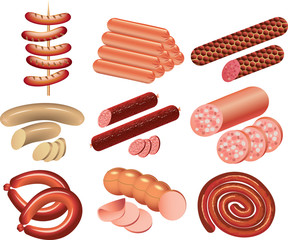 cookout and sausages photo-realistic vector set
