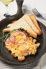 Scrambled eggs and toast