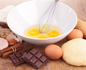 flour,egg,chocolate and ingredients