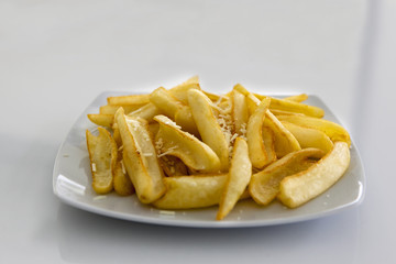 French fries on white background