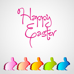 Happy Easter text with five rabbit Bunny