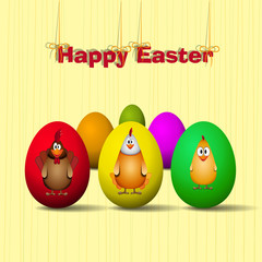 Happy easter - Funny chicken family with eggs- vector card