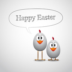 Happy Easter with two funny chick - Vector Illustrator