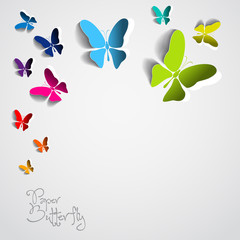 Greeting card with colorful paper butterflies - vector