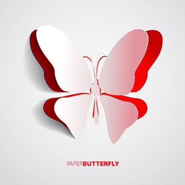 Greeting card with paper red butterfly - vector