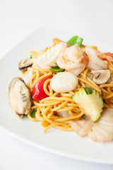 Hokkien noodles with seafood.