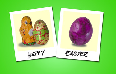 happy easter - easter greeting with tow polaroids