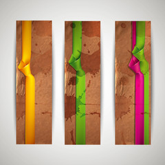 banners with grunge cardboard texture and multicolored ribbons