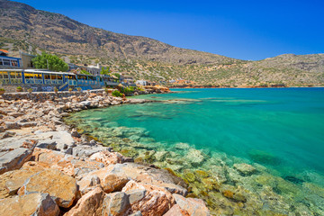 Naklejka premium Turquise water of Mirabello bay in Plaka town on Crete, Greece