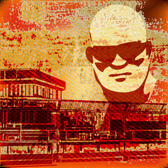 Urban Grunge image, vector illustration with serious sunglasses