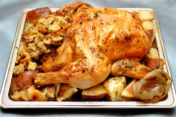Whole Stuffed Chicken with Vegetables