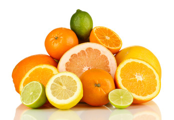Fototapeta na wymiar Lots ripe citrus isolated on white