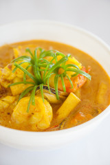 Thai food, yellow curry with prawn