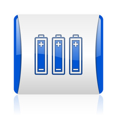 batteries blue square web glossy icon