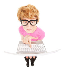 Funny nerdy guy with a laptop computer