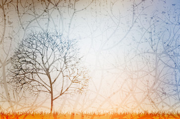 lonely tree, grungy vector background, eps 10