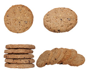 set  round integral biscuit with chocolate pieces isolated
