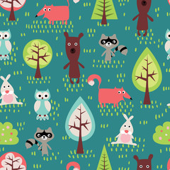 Cute animals seamless pattern
