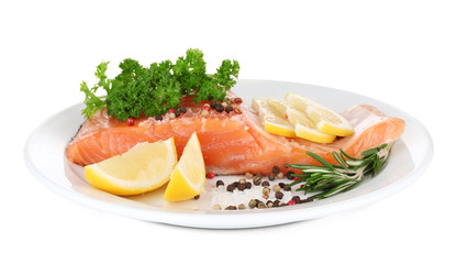 Fresh salmon fillet with herbals and lemon slices