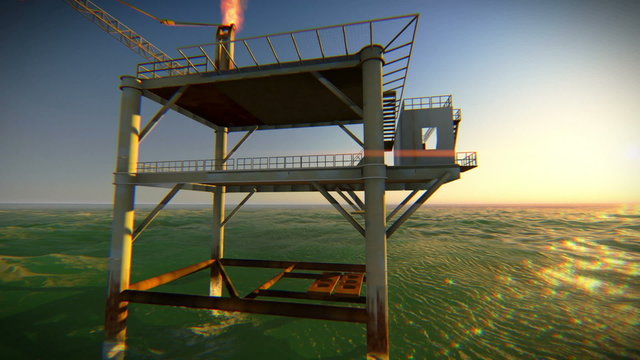 flying around an old petroleum platform