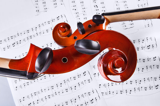 Violin And Cello Over Musical Notes