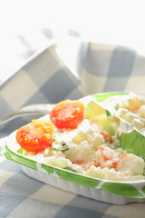 potato salad in food container for picnic food image