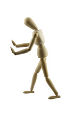 Wooden figure walking concept push with clipping path