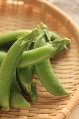 snap pea from japan on bamboo basket