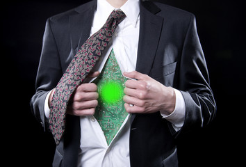 Concept photo for bionic businessman computer circuit board