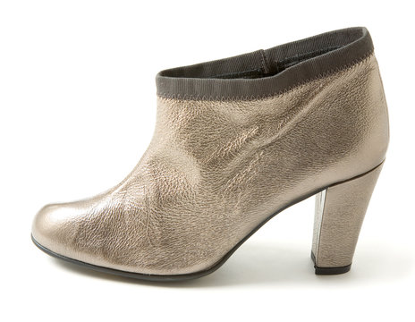 Silver leather high heeled bootie