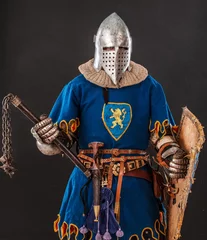 Rollo Tapferer Ritter in Blau mit einem Löwen in seiner Form ist bereit zu kämpfen © Fxquadro