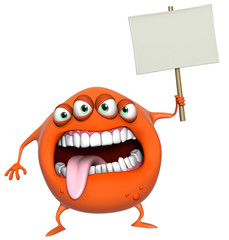 3d cartoon monster holding placard
