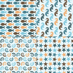 Vector Seamless Pattern with Sea Creatures