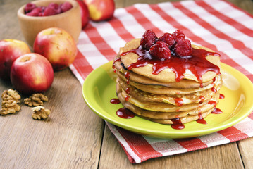 Pile of pancakes in the white plate