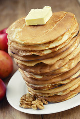 Pile of pancakes in the white plate