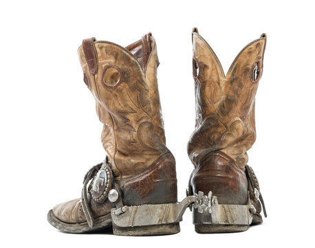 Rear View Of A Pair Of Cowboy Boots, Isolated On White