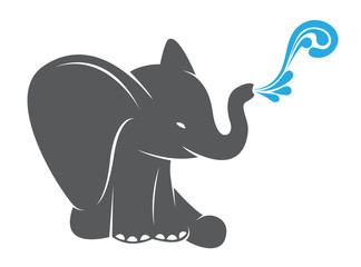 Vector image of an elephant spraying water on a white background