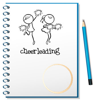 A notebook with a cheerleading design