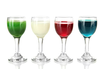 Tasty color liquors, isolated on white