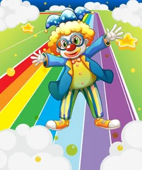 Crédence de cuisine en verre imprimé Arc en ciel Un clown sur la route colorée