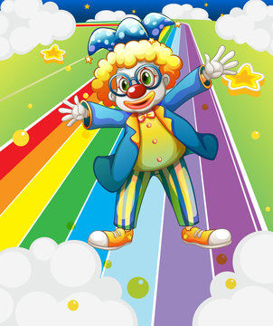 A clown at the colorful road
