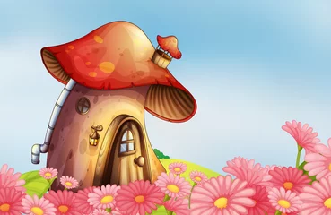  Een tuin met een paddenstoelenhuis © GraphicsRF