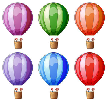 Six colorful hot air balloons