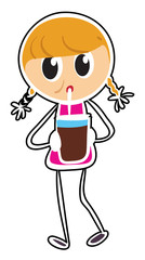 A sketch of a girl drinking a chocolate drink