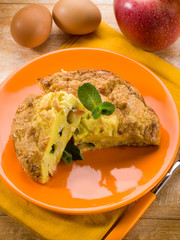 omelette with apple and mint leaf