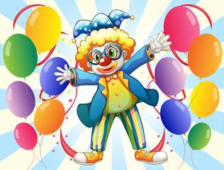 A male clown and the twelve balloons