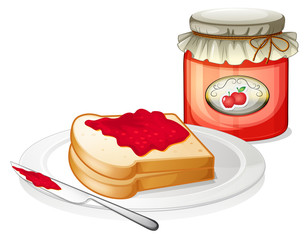 An apple jam with a sandwich in the plate